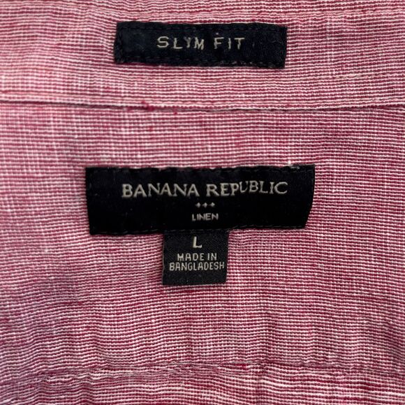 Banana Republic Mens Shirt Large Slim Red Checked Long Sleeve Button Up Adult - Picture 3 of 7